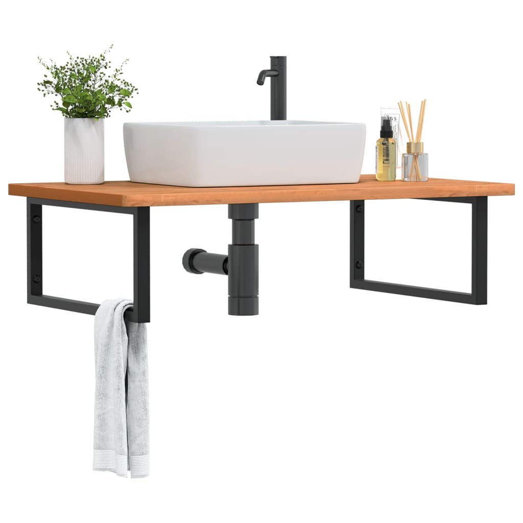 Basin Shelf Wall Mounted Steel And Solid Wood Beech