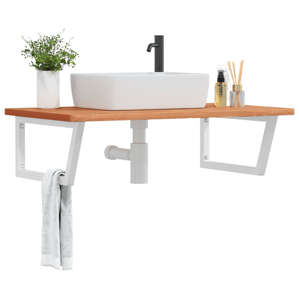 Basin Shelf Wall Mounted Steel And Solid Wood Beech
