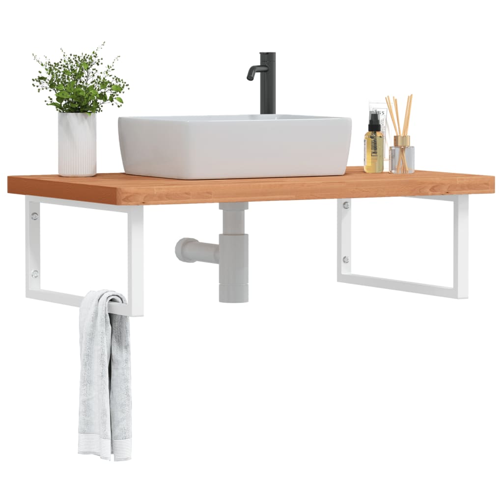 Basin Shelf Wall Mounted Steel And Solid Wood Beech