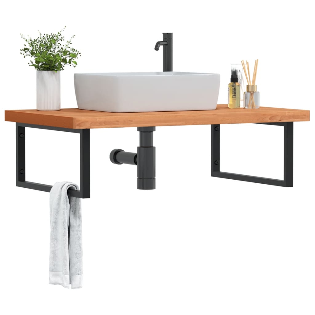 Basin Shelf Wall Mounted Steel And Solid Wood Beech