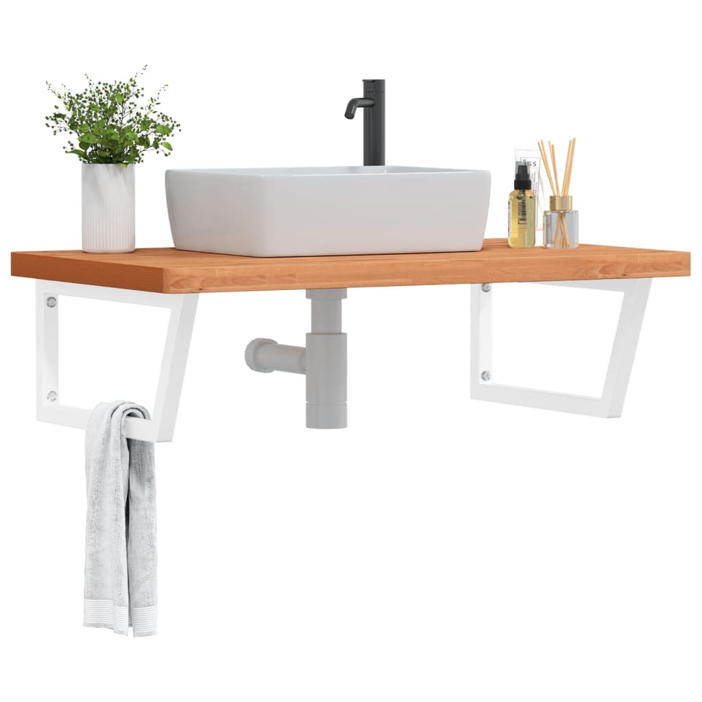 Basin Shelf Wall Mounted Steel And Solid Wood Beech