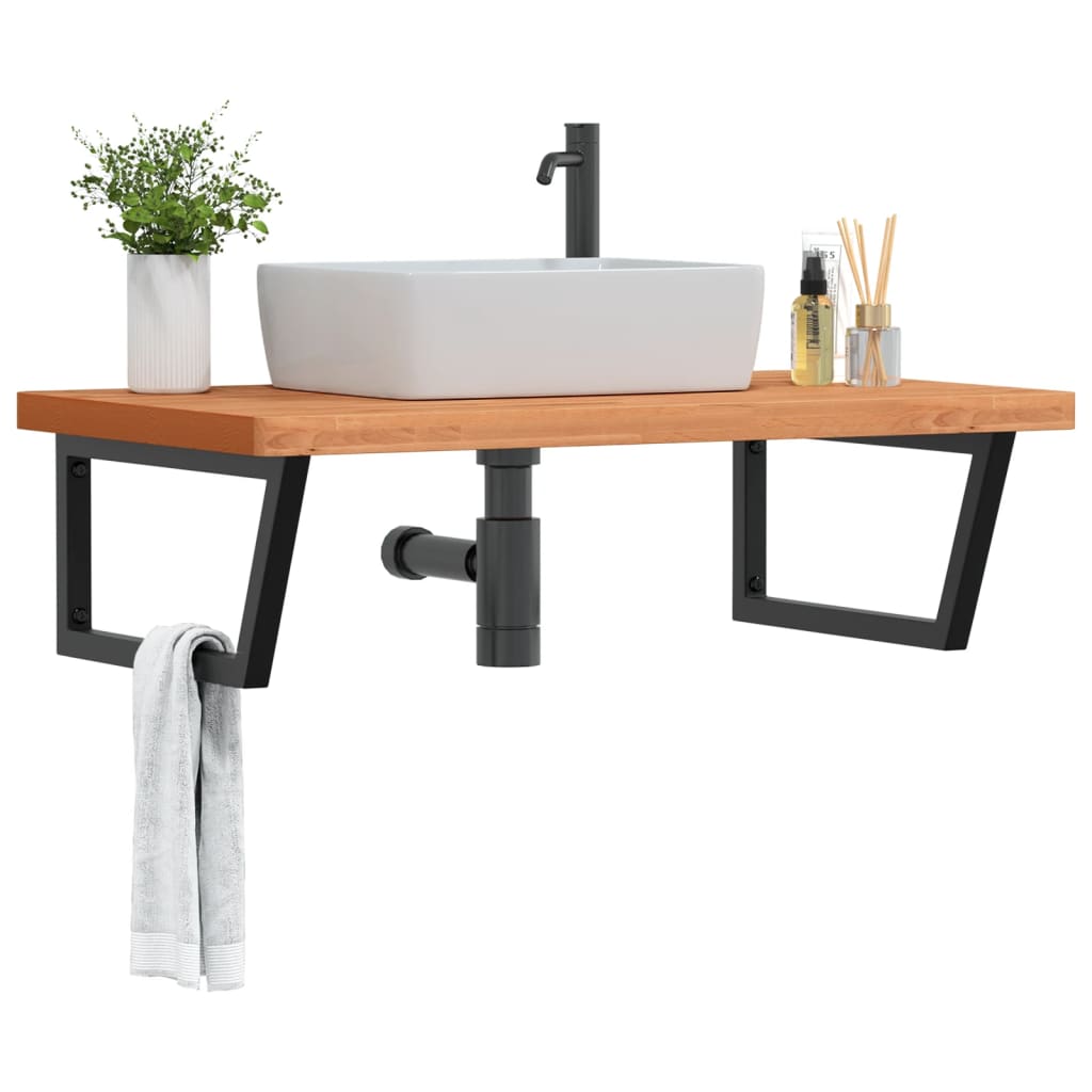 Basin Shelf Wall Mounted Steel And Solid Wood Beech