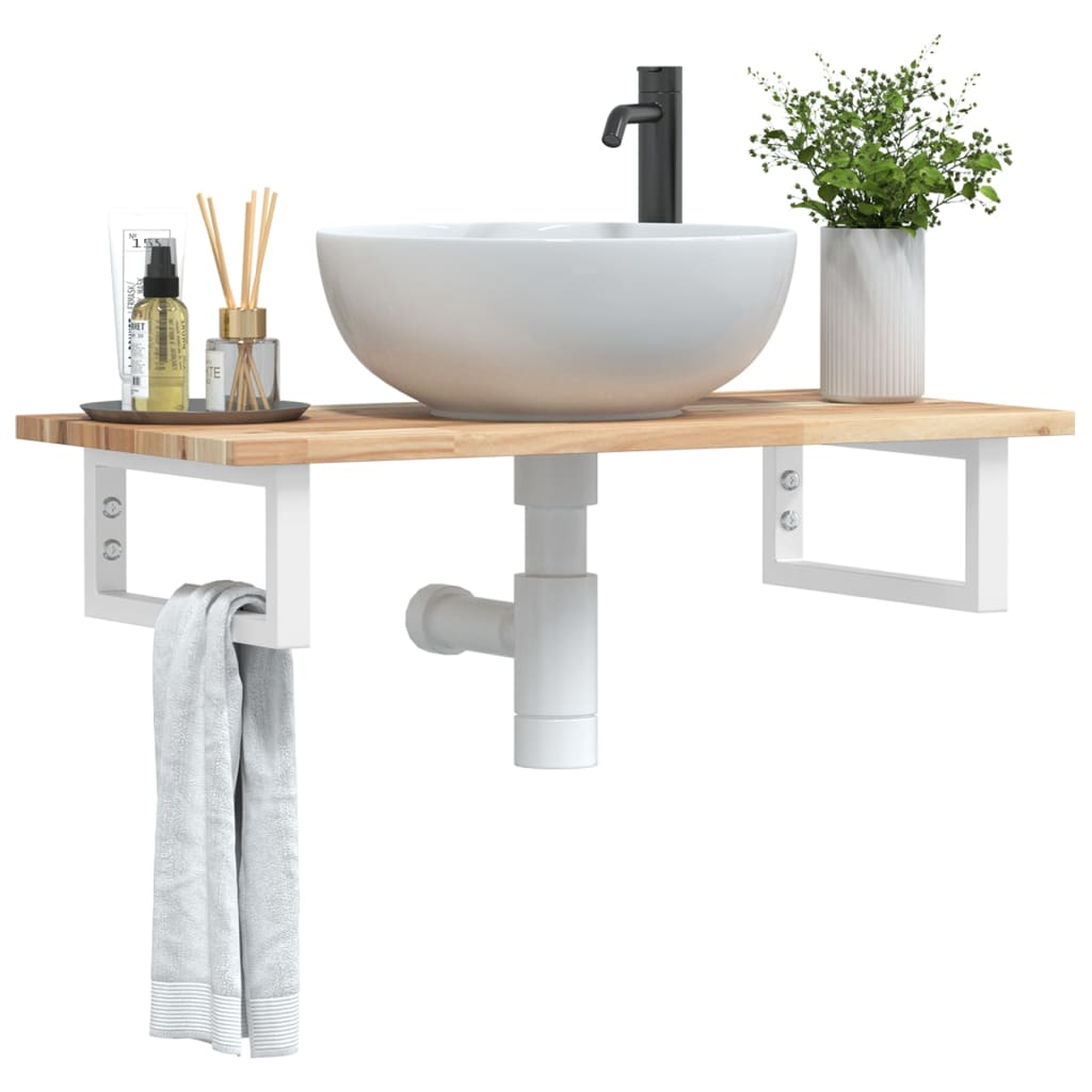 Basin Shelf Wall Mounted Steel And Solid Wood Acacia