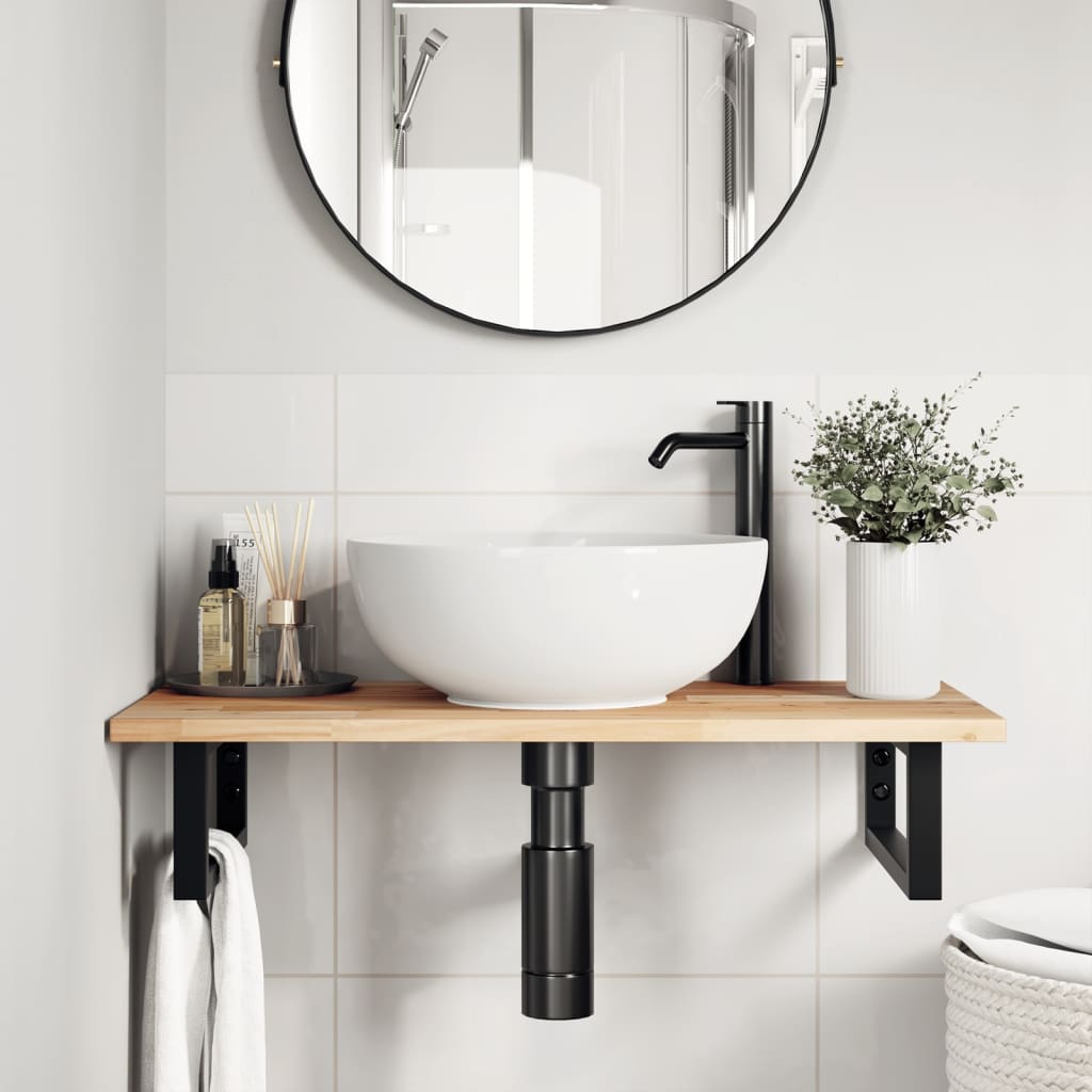 Basin Shelf Wall Mounted Steel And Solid Wood Acacia