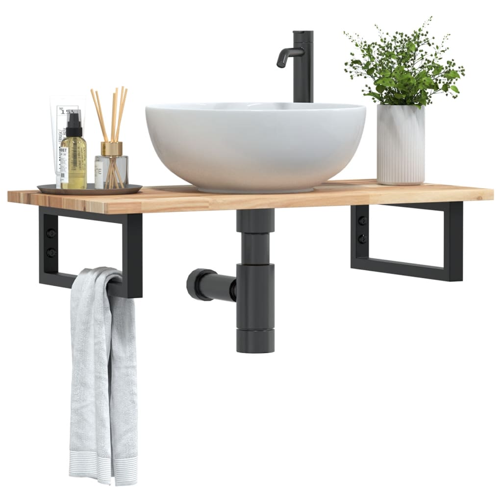 Basin Shelf Wall Mounted Steel And Solid Wood Acacia