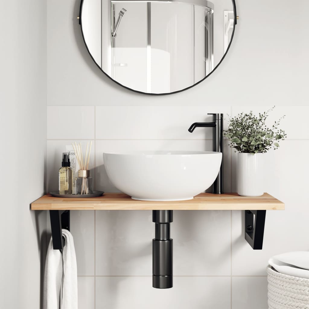 Basin Shelf Wall Mounted Steel And Solid Wood Acacia