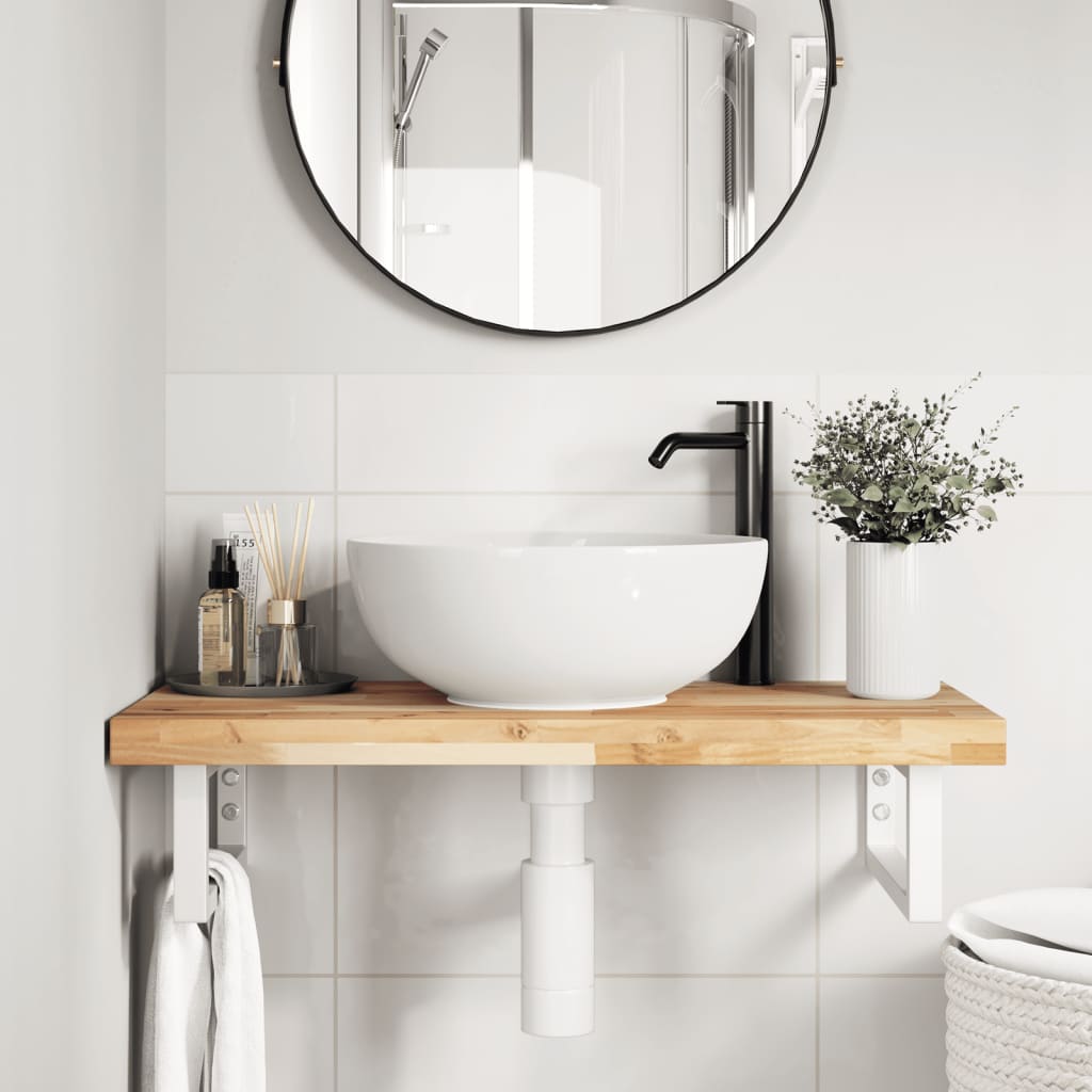 Basin Shelf Wall Mounted Steel And Solid Wood Acacia