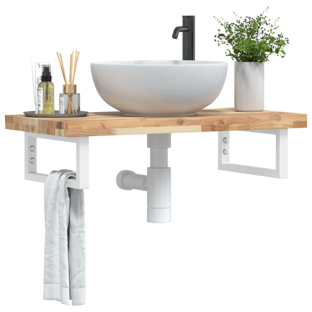 Basin Shelf Wall Mounted Steel And Solid Wood Acacia