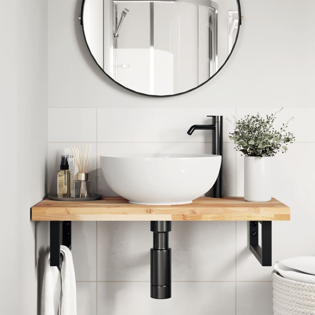 Basin Shelf Wall Mounted Steel And Solid Wood Acacia
