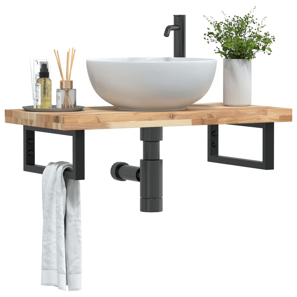 Basin Shelf Wall Mounted Steel And Solid Wood Acacia