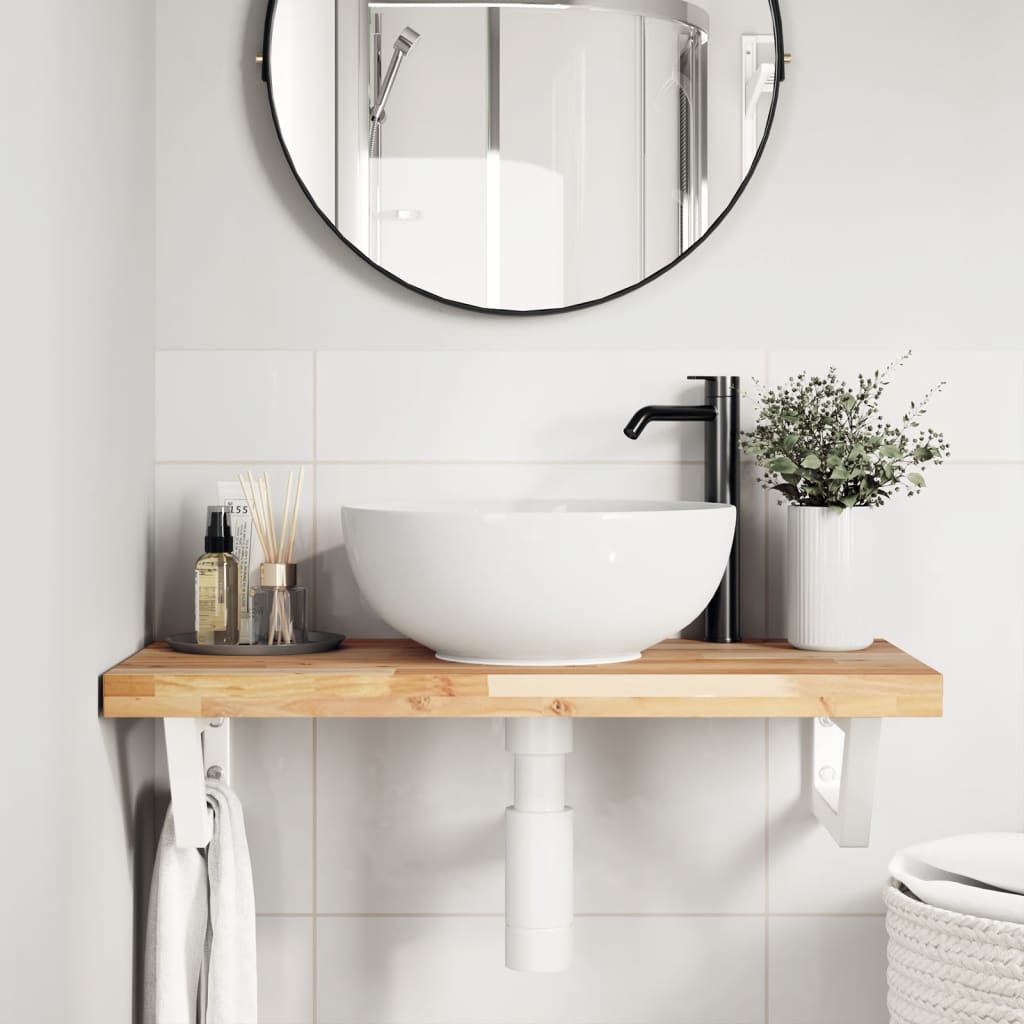 Basin Shelf Wall Mounted Steel And Solid Wood Acacia