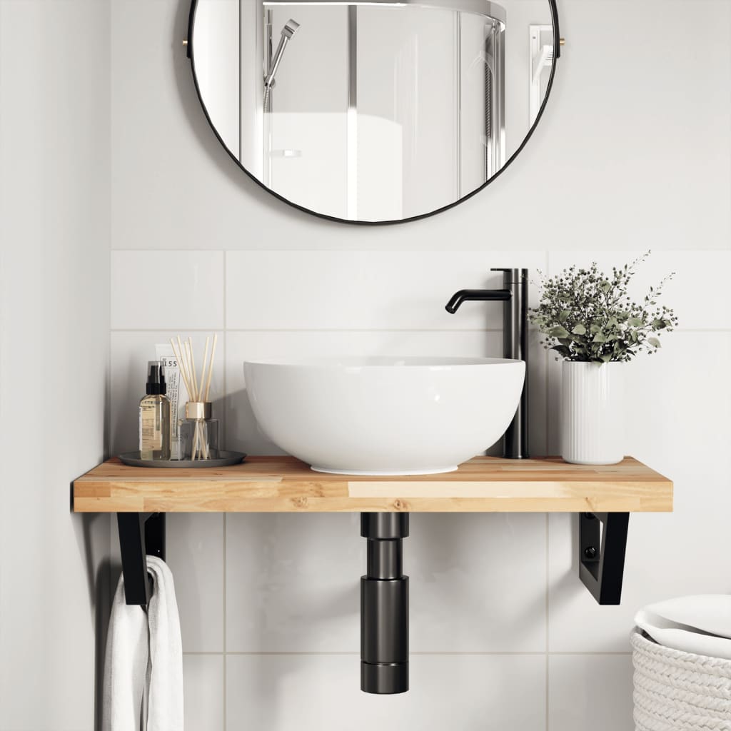 Basin Shelf Wall Mounted Steel And Solid Wood Acacia