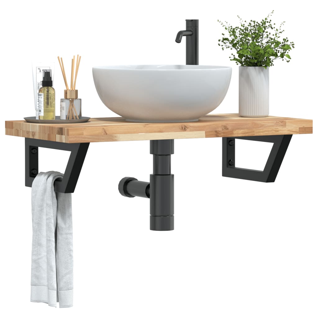 Basin Shelf Wall Mounted Steel And Solid Wood Acacia