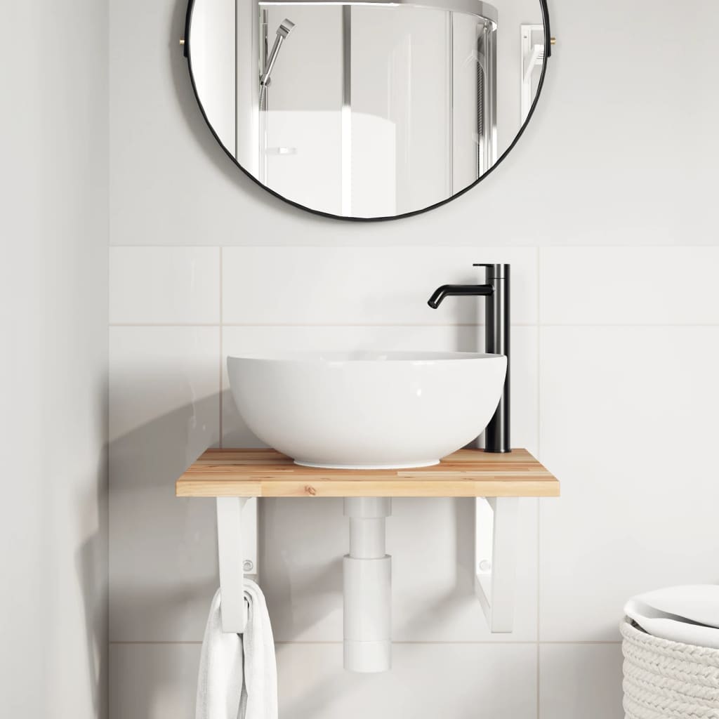 Basin Shelf Wall Mounted Steel And Solid Wood Acacia