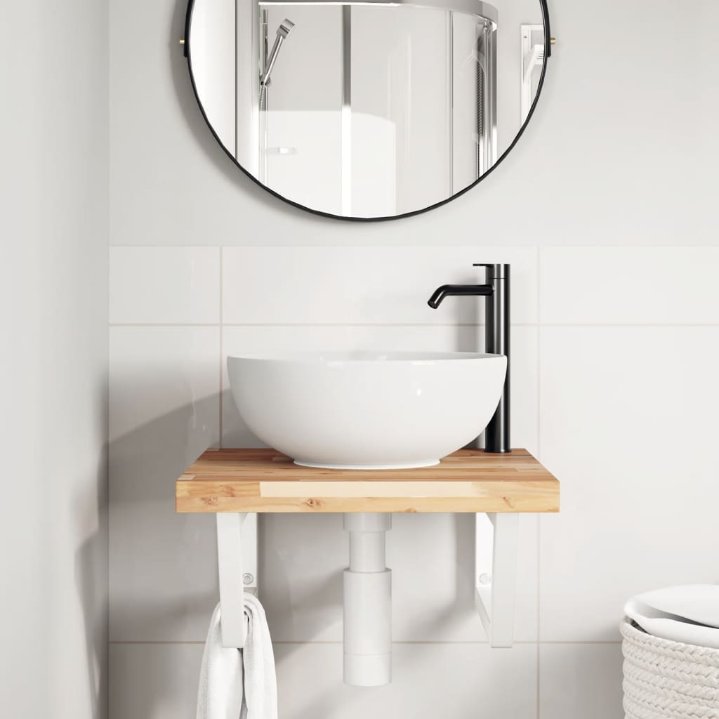 Basin Shelf Wall Mounted Steel And Solid Wood Acacia