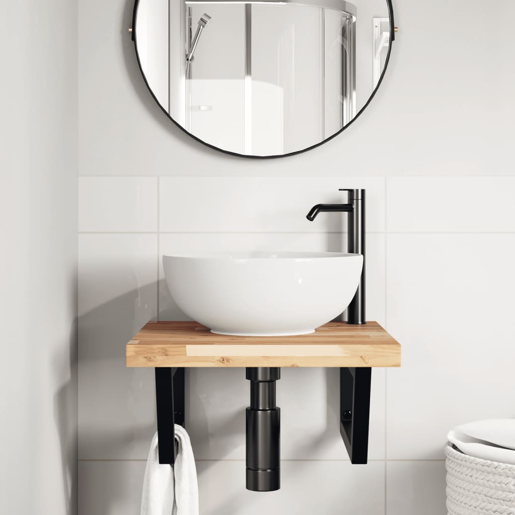 Basin Shelf Wall Mounted Steel And Solid Wood Acacia