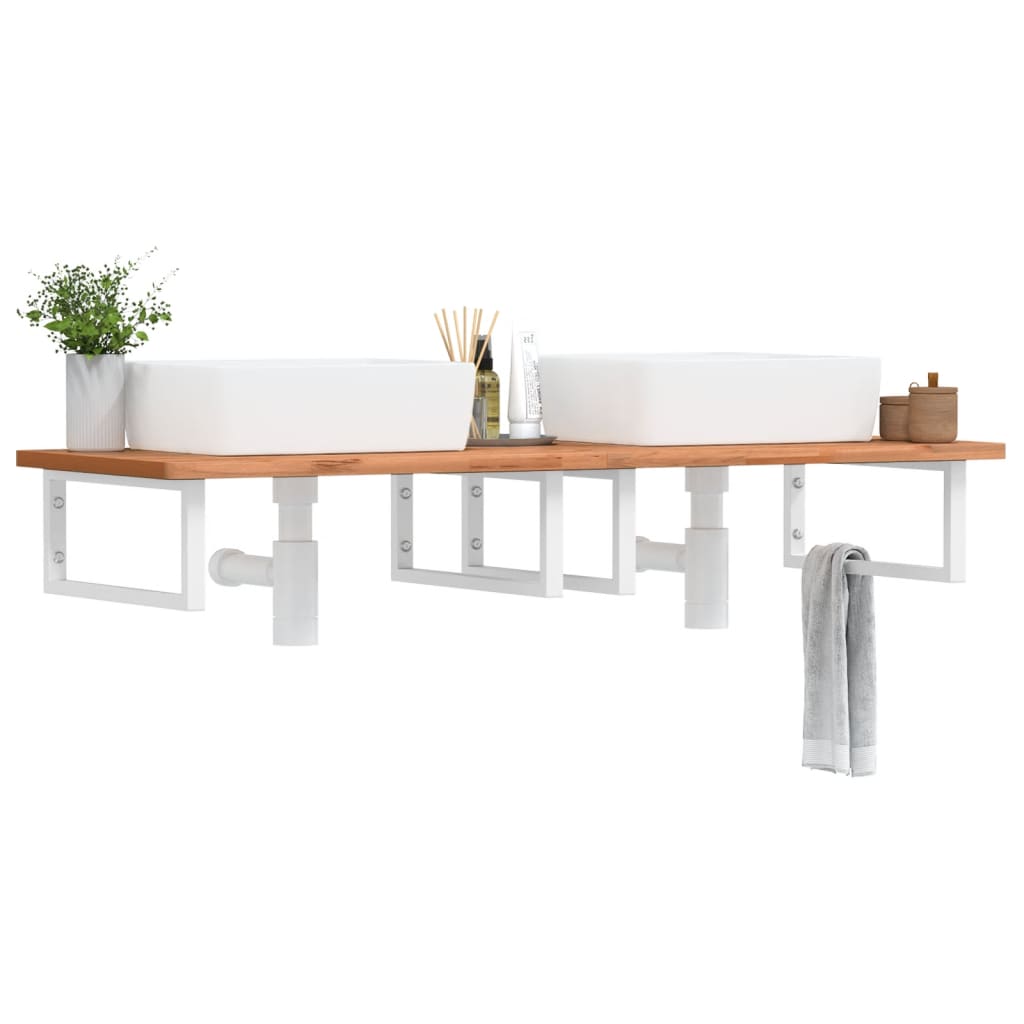 Basin Shelf Wall Mounted Steel And Solid Wood Beech