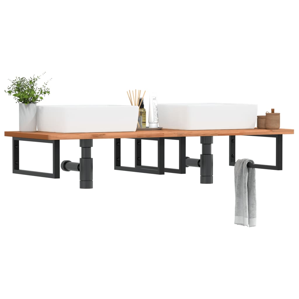 Basin Shelf Wall Mounted Steel And Solid Wood Beech