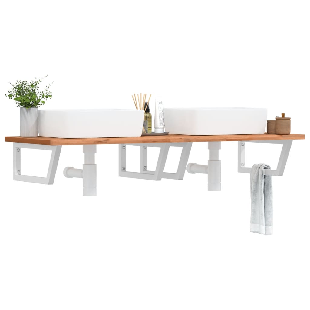 Basin Shelf Wall Mounted Steel And Solid Wood Beech