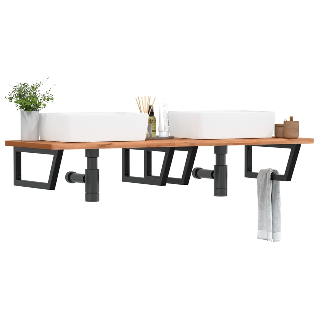 Basin Shelf Wall Mounted Steel And Solid Wood Beech