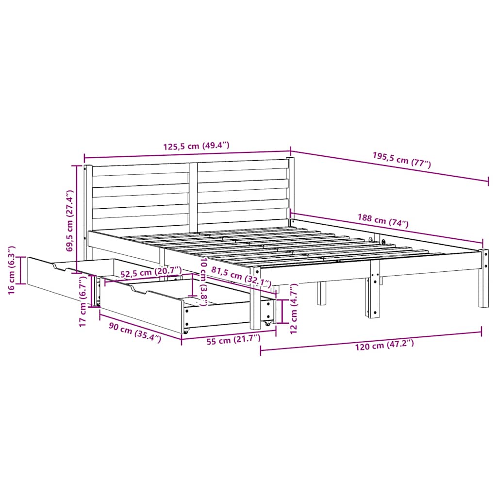 Bed Frame Without Mattress Small Double Solid Wood Pine