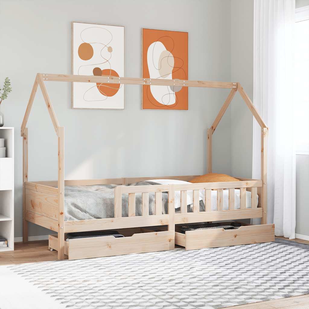 Kids Bed Frame With Drawers Without Mattress Solid Wood