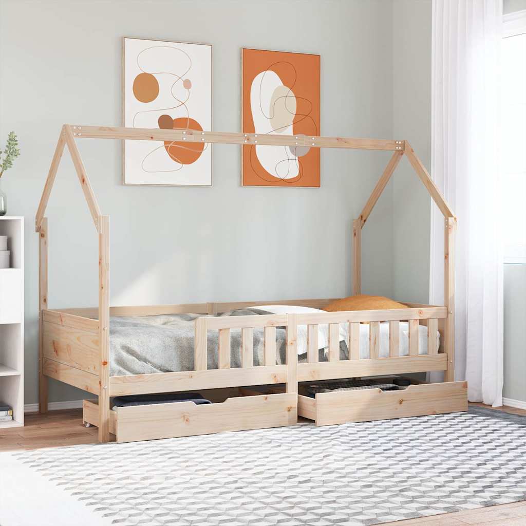 Kids Bed Frame With Drawers Without Mattress Solid Wood
