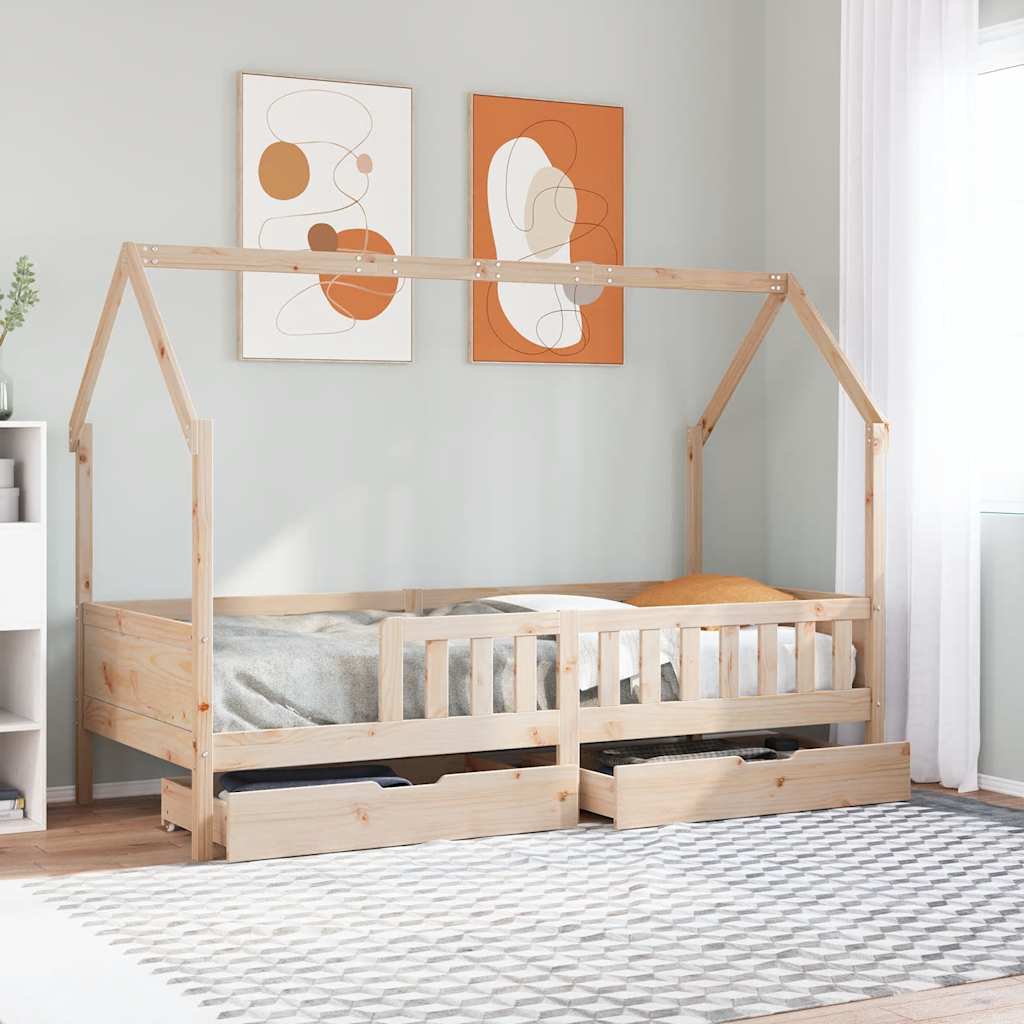 Kids Bed Frame With Drawers Without Mattress Solid Wood