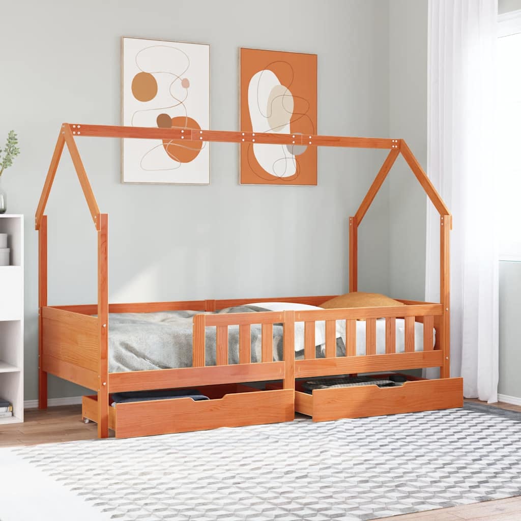 Kids Bed Frame With Drawers Without Mattress Solid Wood