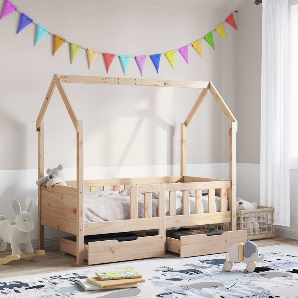 Kids Bed Frame With Drawers Without Mattress Solid Wood