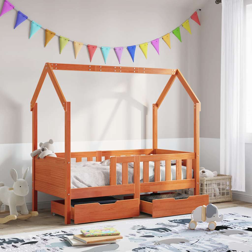 Kids Bed Frame With Drawers Without Mattress Solid Wood