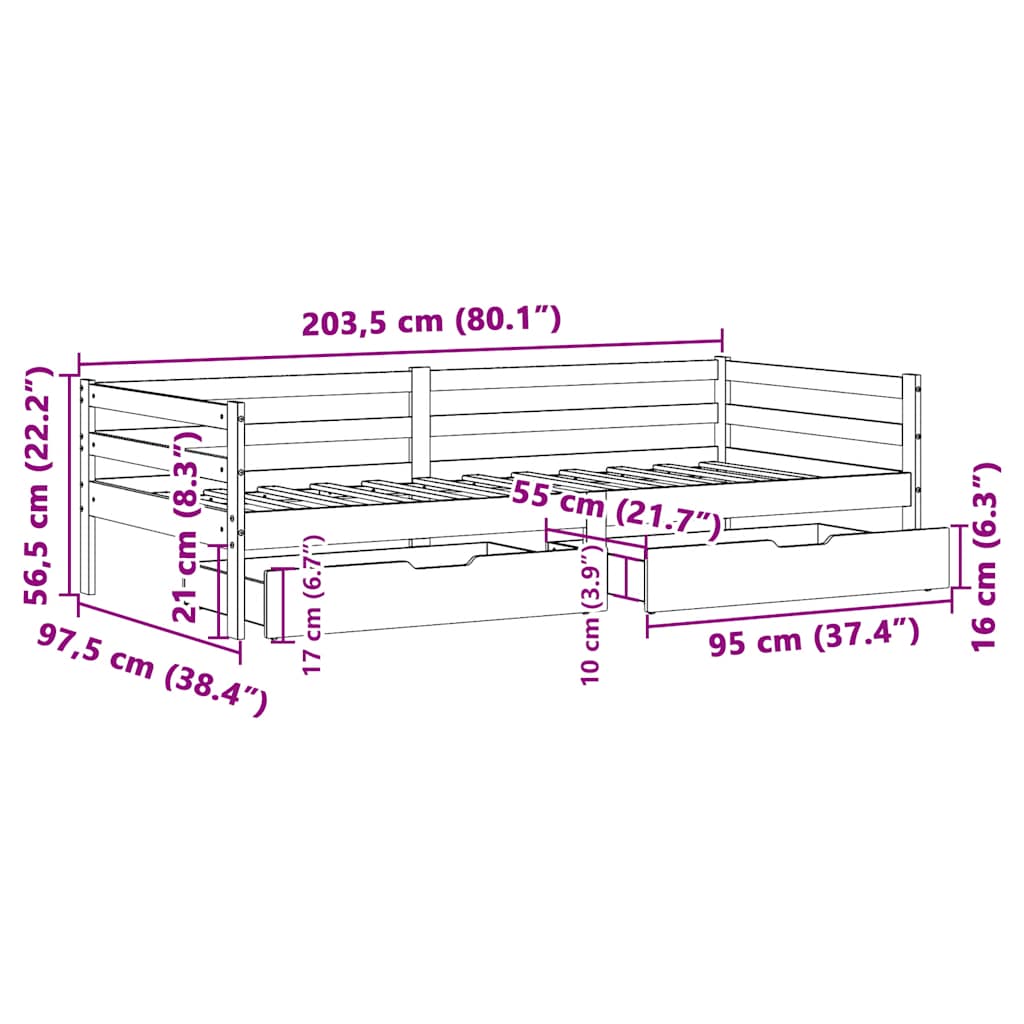 Daybed With Drawers Without Mattress 90X200 Cm Solid Wood