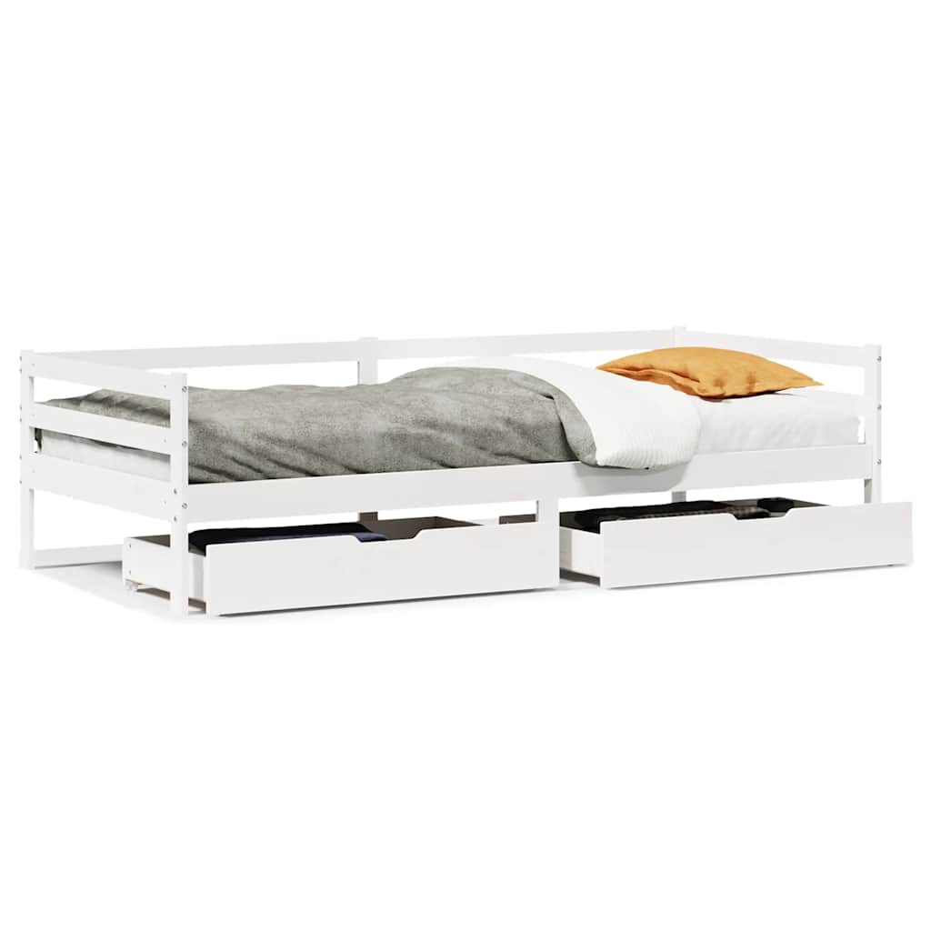 Daybed With Drawers Without Mattress White 90X200 Cm Solid Wood