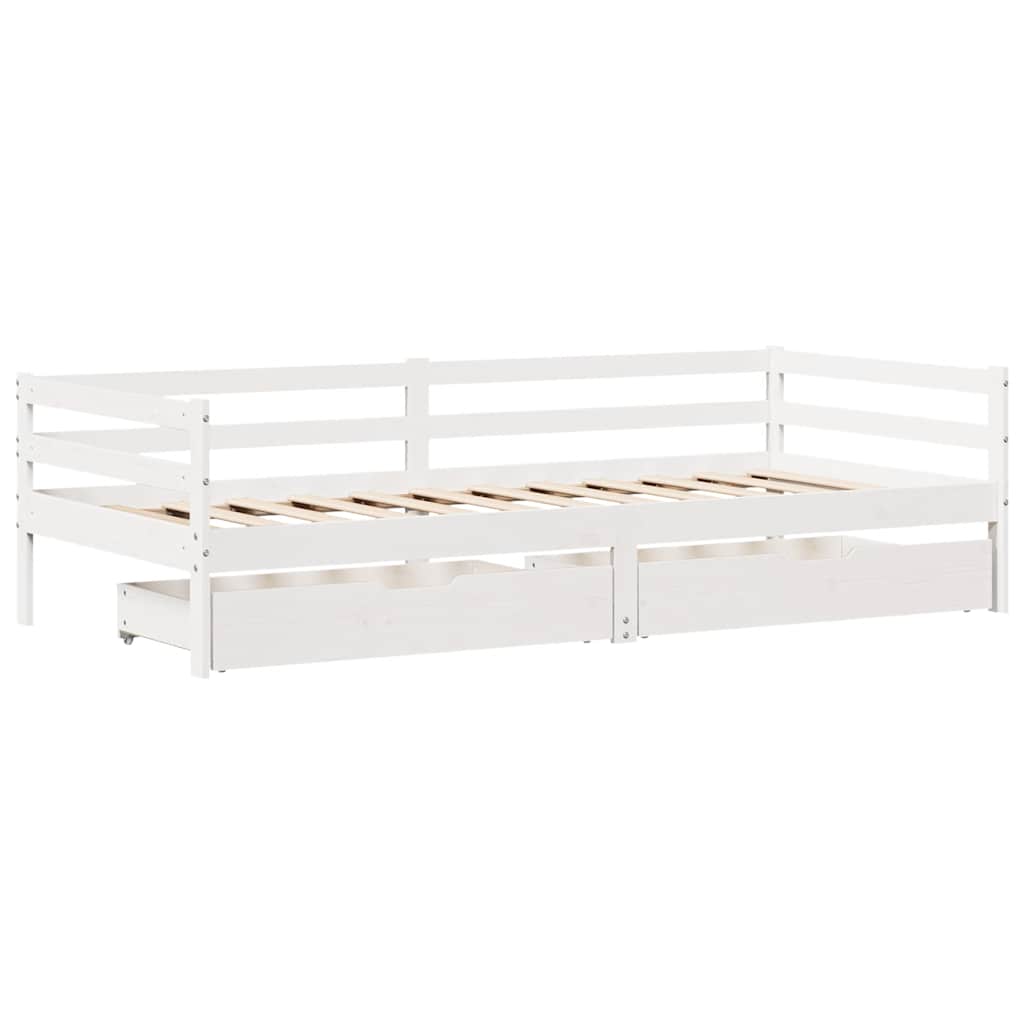 Daybed With Drawers Without Mattress White 90X200 Cm Solid Wood