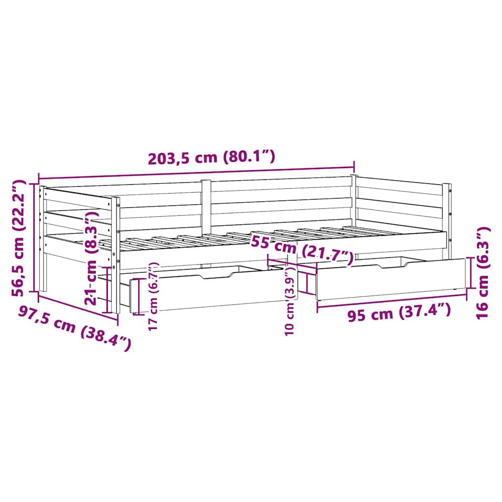Daybed With Drawers Without Mattress White 90X200 Cm Solid Wood