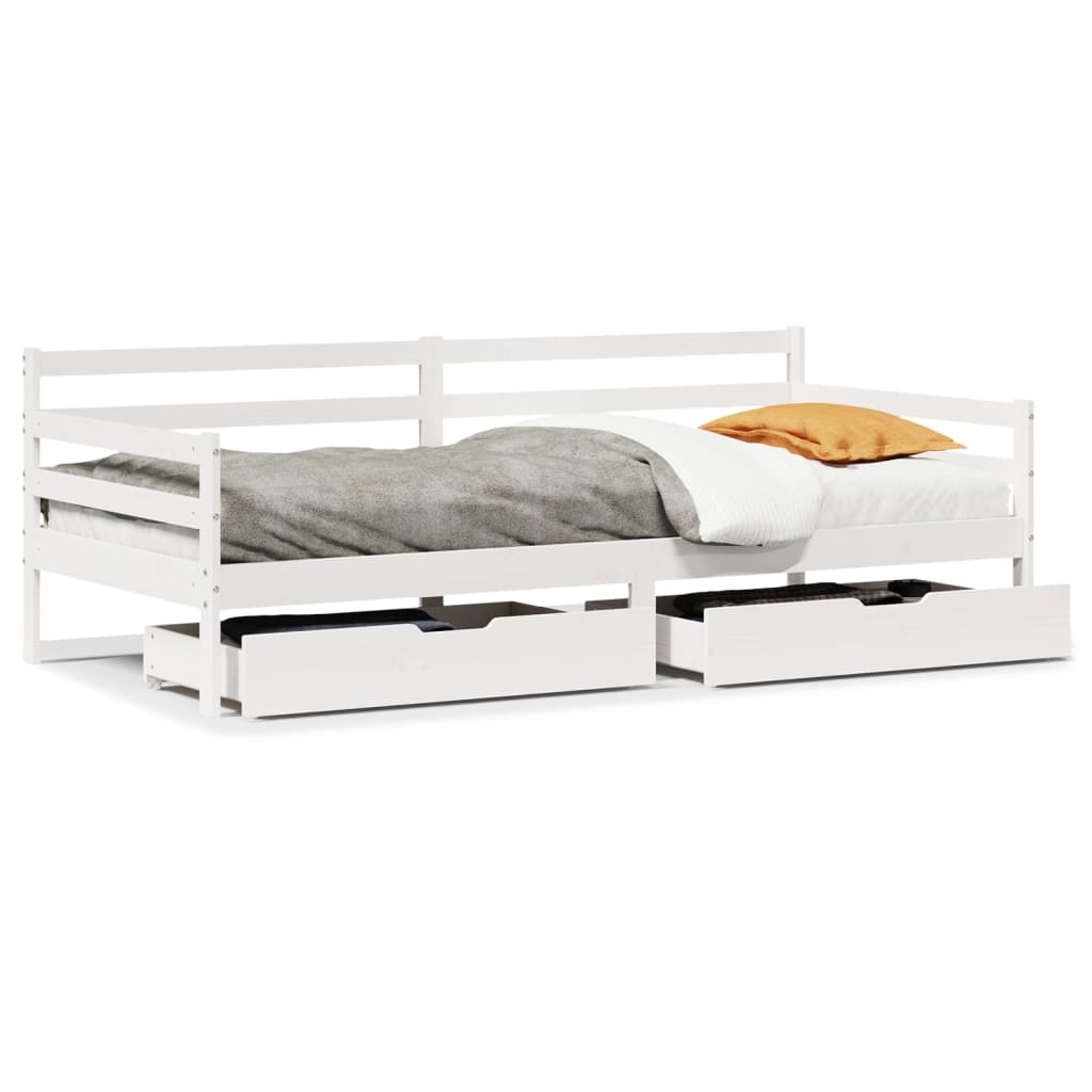 Daybed With Drawers Without Mattress White 90X200 Cm Solid Wood