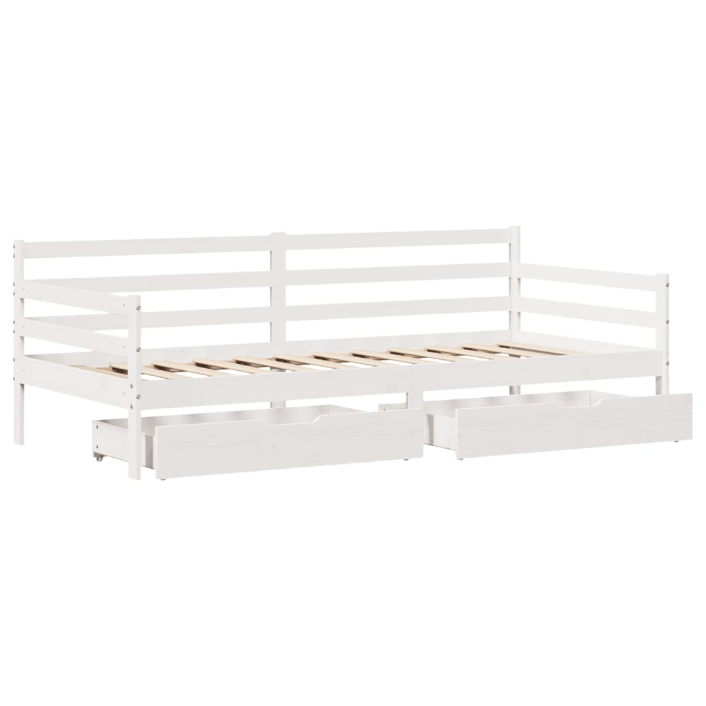 Daybed With Drawers Without Mattress White 90X200 Cm Solid Wood