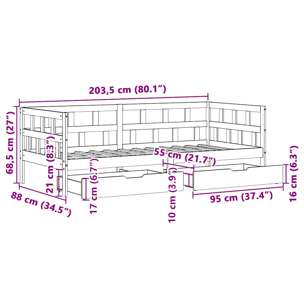 Daybed With Drawers Without Mattress Solid Wood