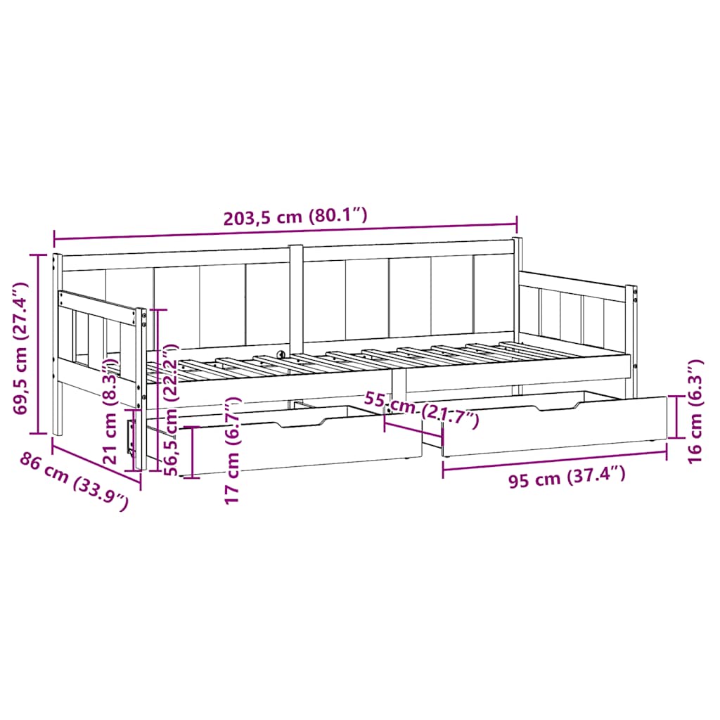 Daybed With Drawers Without Mattress Solid Wood