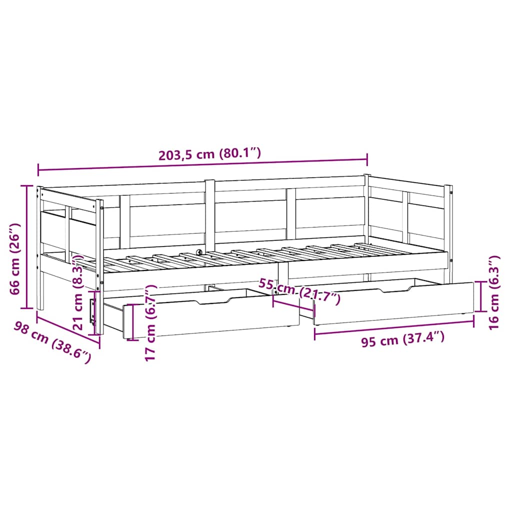 Daybed With Drawers Without Mattress Solid Wood
