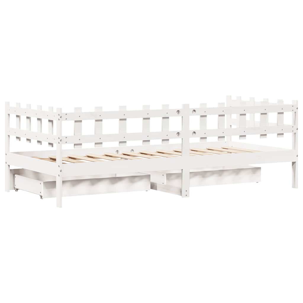 Daybed With Drawers Without Mattress White 90X200 Cm Solid Wood