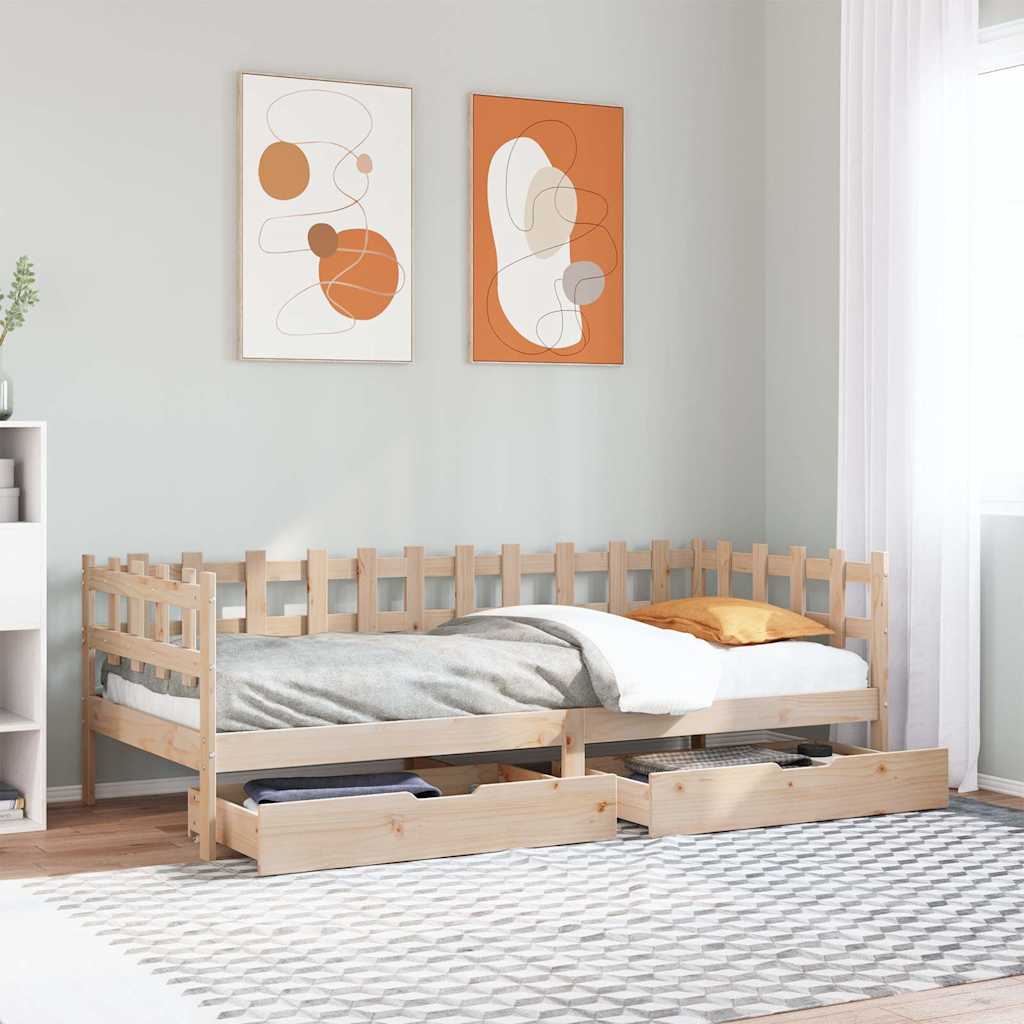 Daybed With Drawers Without Mattress 90X190 Cm Single Solid Wood