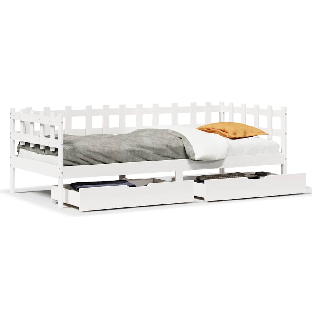 Daybed With Drawers Without Mattress White 90X190 Cm Single Solid Wood