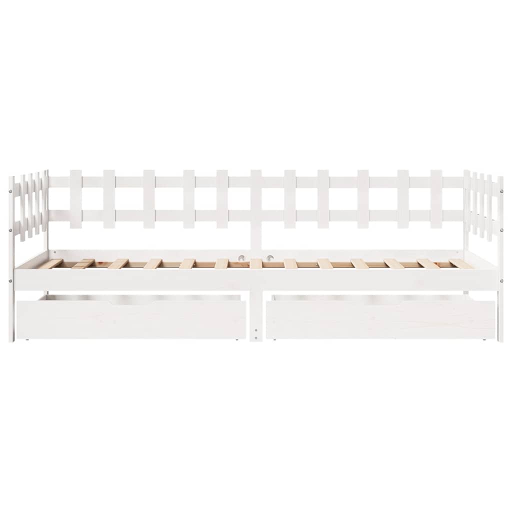 Daybed With Drawers Without Mattress White 90X190 Cm Single Solid Wood