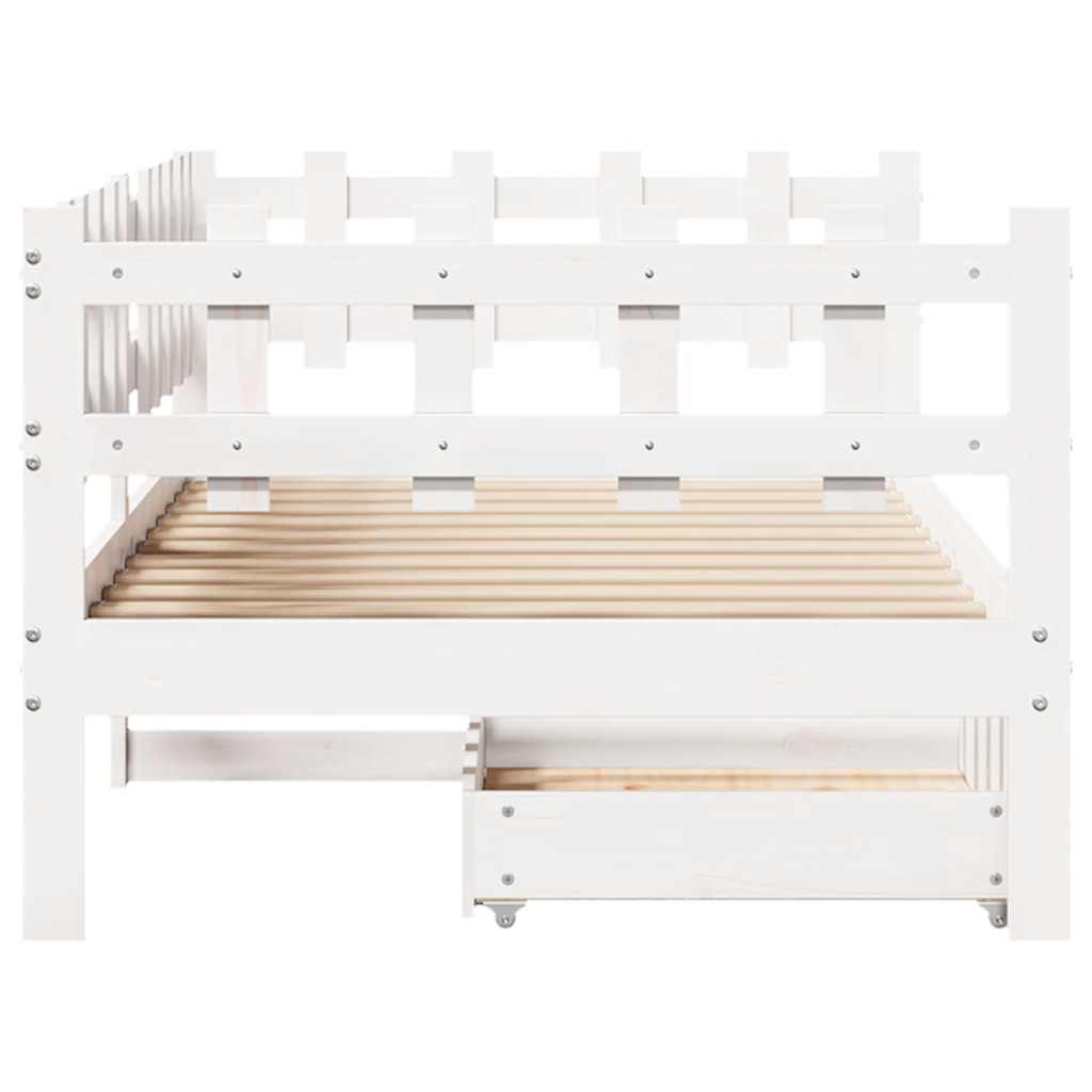 Daybed With Drawers Without Mattress White 90X190 Cm Single Solid Wood