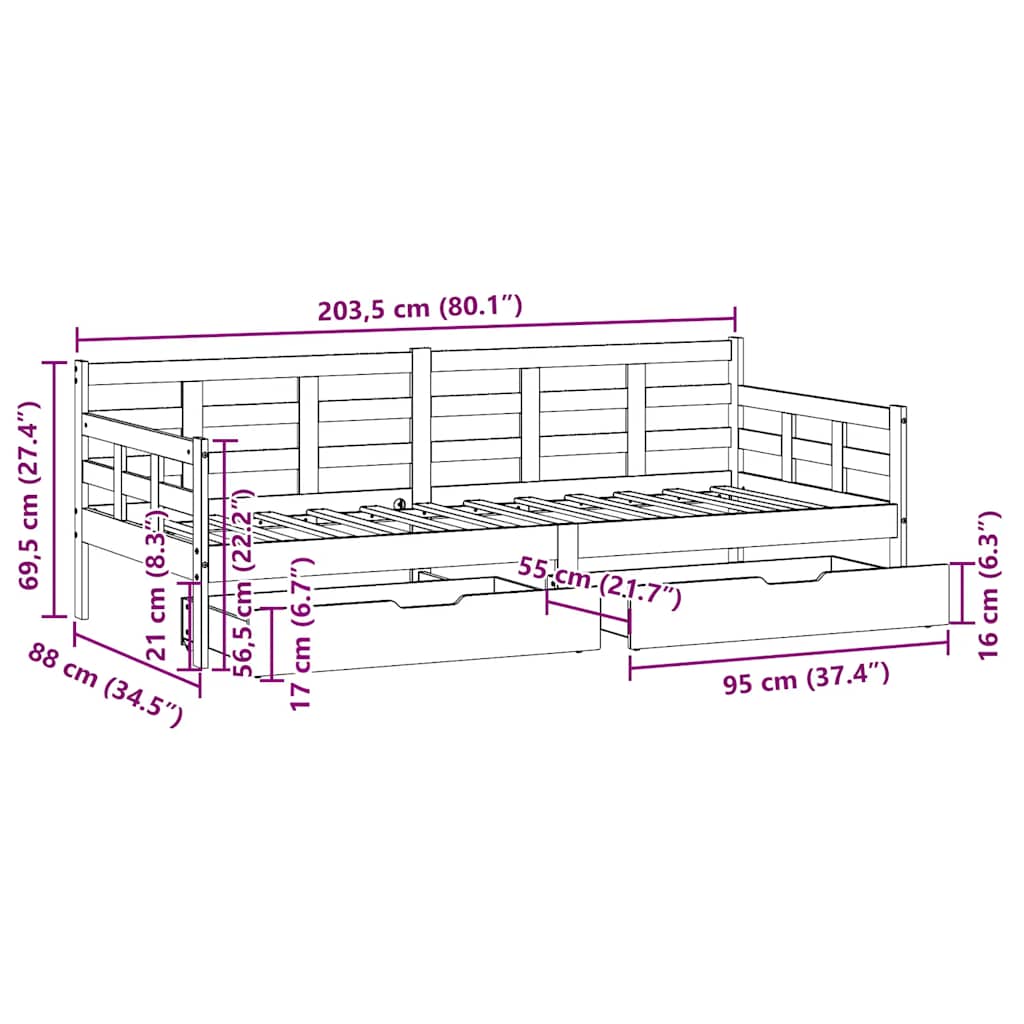 Daybed With Drawers Without Mattress Solid Wood