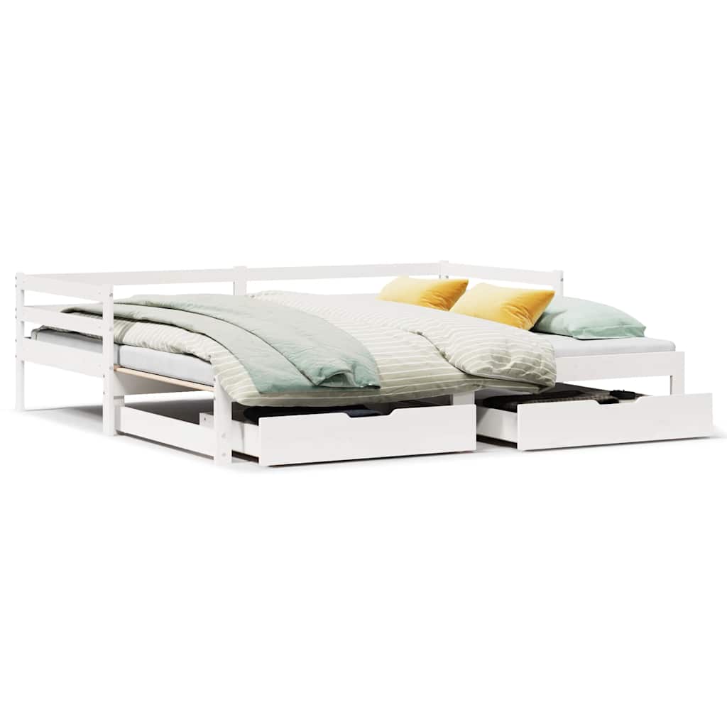 Daybed With Trundle And Drawers Without Mattress White 80X200 Cm