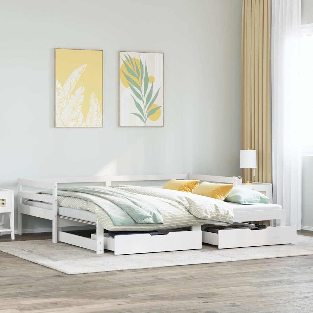 Daybed With Trundle And Drawers Without Mattress White 80X200 Cm