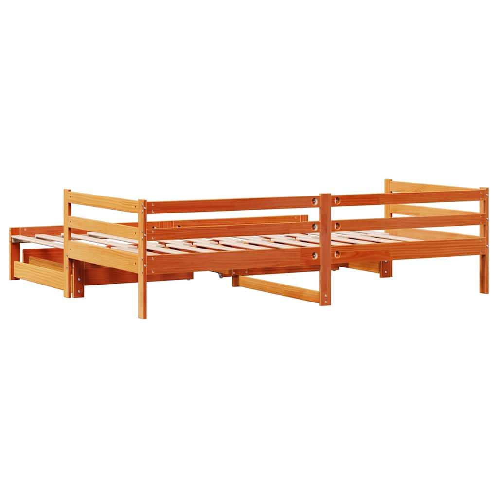 Daybed With Trundle&Drawers Without Mattress Wax Brown 80X200 Cm