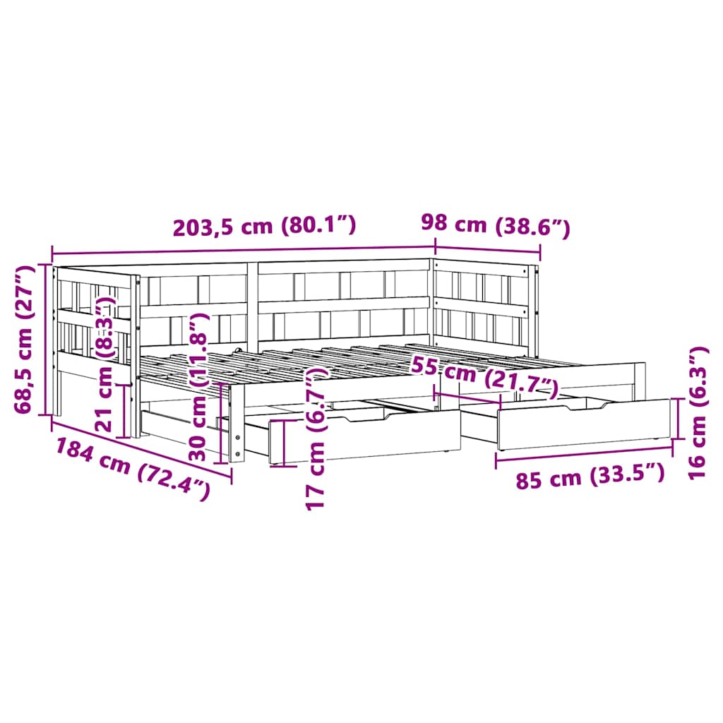 Daybed With Trundle And Drawers Without Mattress 90X200 Cm